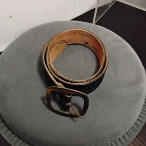 Classic Black Leather Belt with Brass Buckle